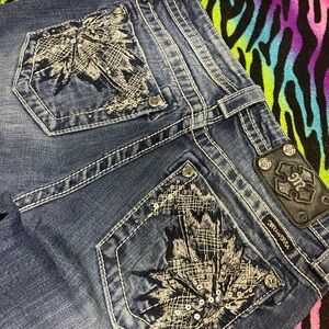 Miss Me Dark Blue Flare Jeans with Embellished Pockets